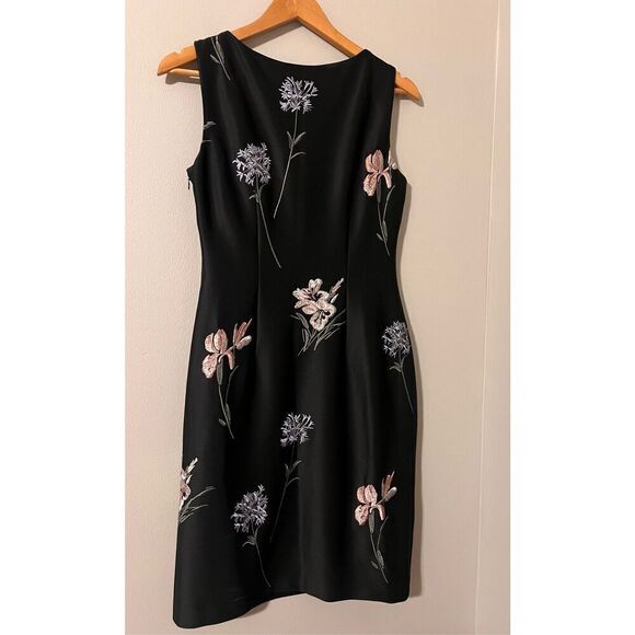 Calvin Klein Women's 4 High Neck Sleeveless Sheath Dress Black Embroidered Flora - Picture 5 of 10